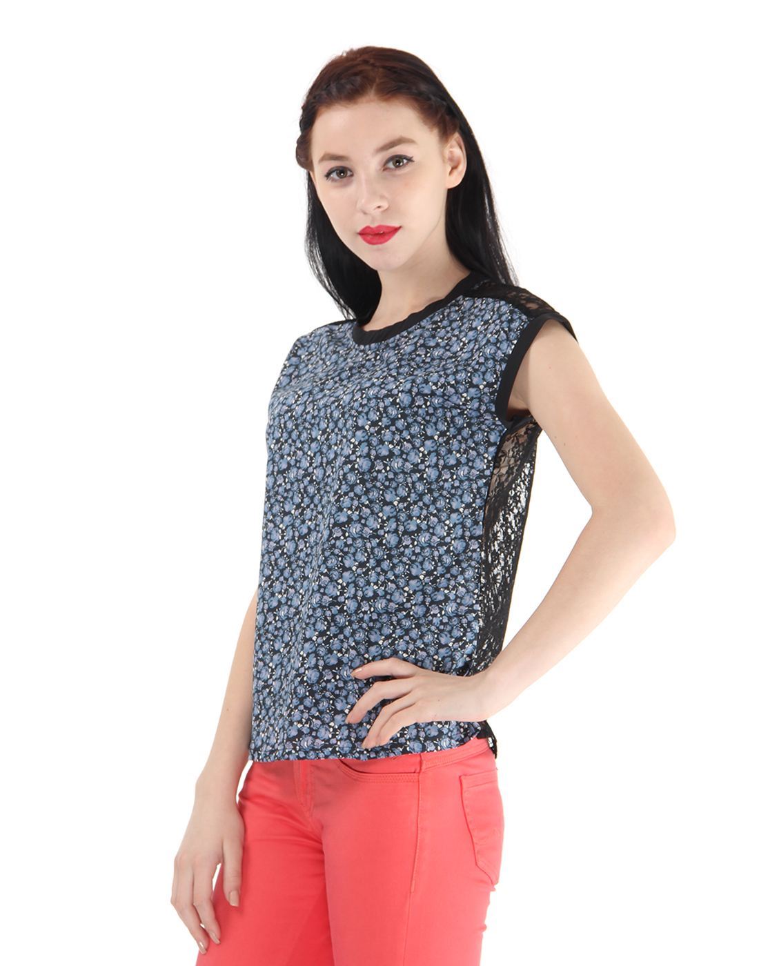 Pepe Jeans Women Casual Wear Black Floral Print Top